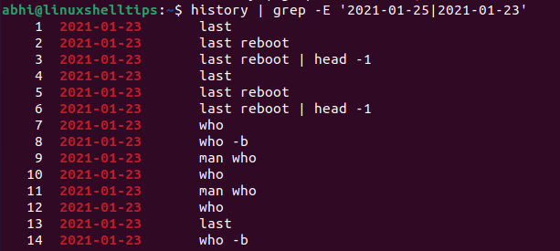 View History Commands by Date Range