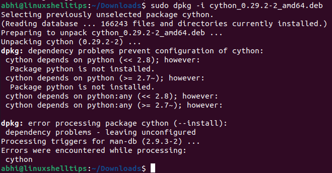 dpkg: error processing package