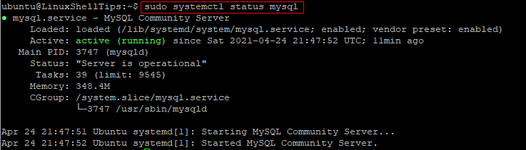 Check MySQL Status in Ubuntu