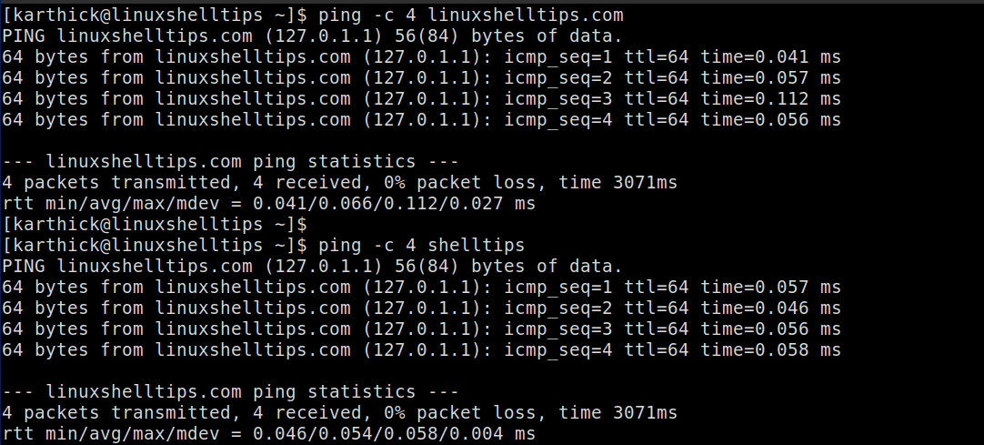 Ping Hostname in Linux