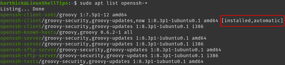 List OpenSSH Package