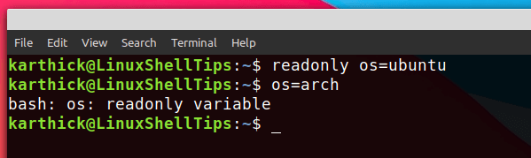 readonly command to make variable