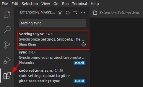 Install Setting Sync Extension in VSCode