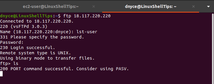 Connect to FTP User in Linux