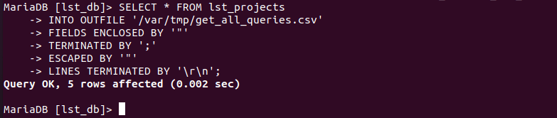 Export MySQL Queries to CSV