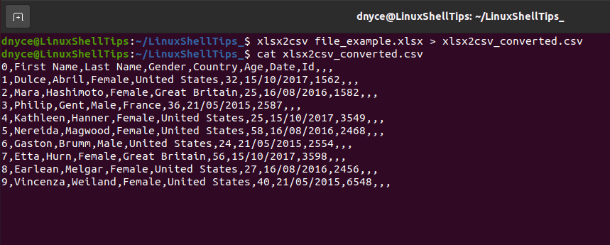 Converti XLXS in CSV in Linux