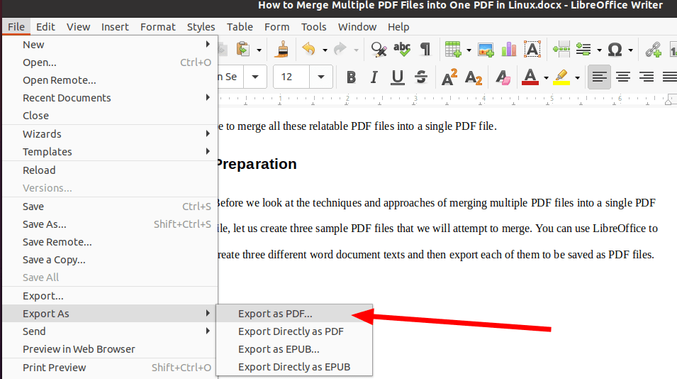 Export PDF in LibreOffice