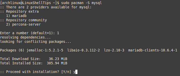 Install MySQL in Arch Linux