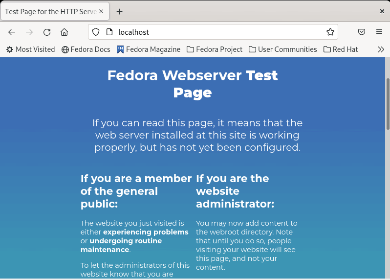 Check Apache Webpage in Fedora