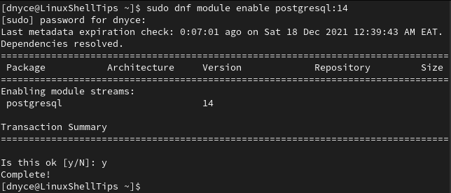 Enable PostgreSQL Module in Fedora