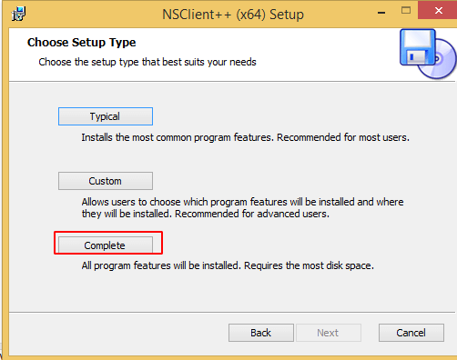 Choose NSClient Setup in Windows