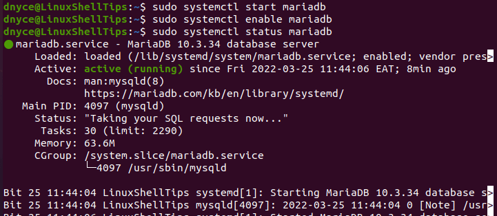 Check MariaDB Status in Ubuntu