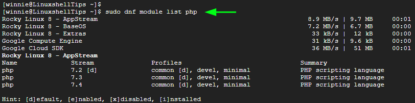 List PHP Module