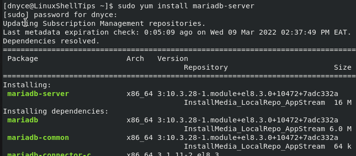 Install MariaDB in RHEL