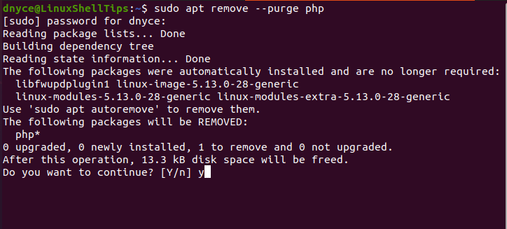 Remove PHP in Ubuntu