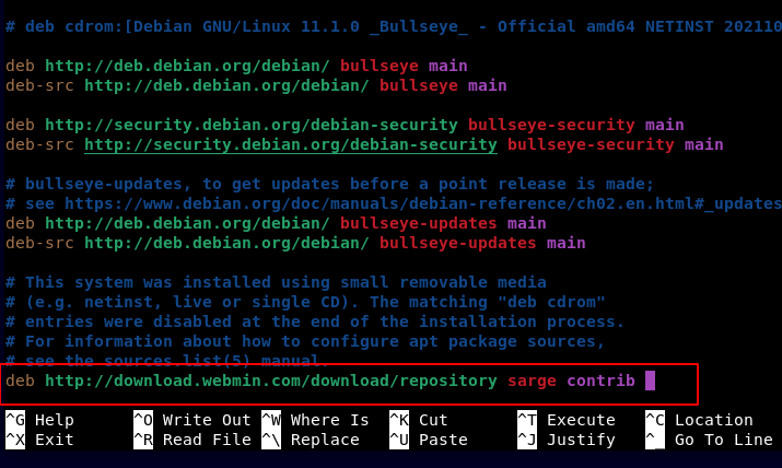 Add Webmin Repository on Debian