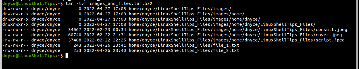 List Tar File Sizes and Ownership