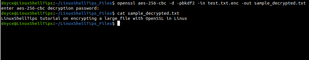 Decrypt File with Password Using OpenSSL
