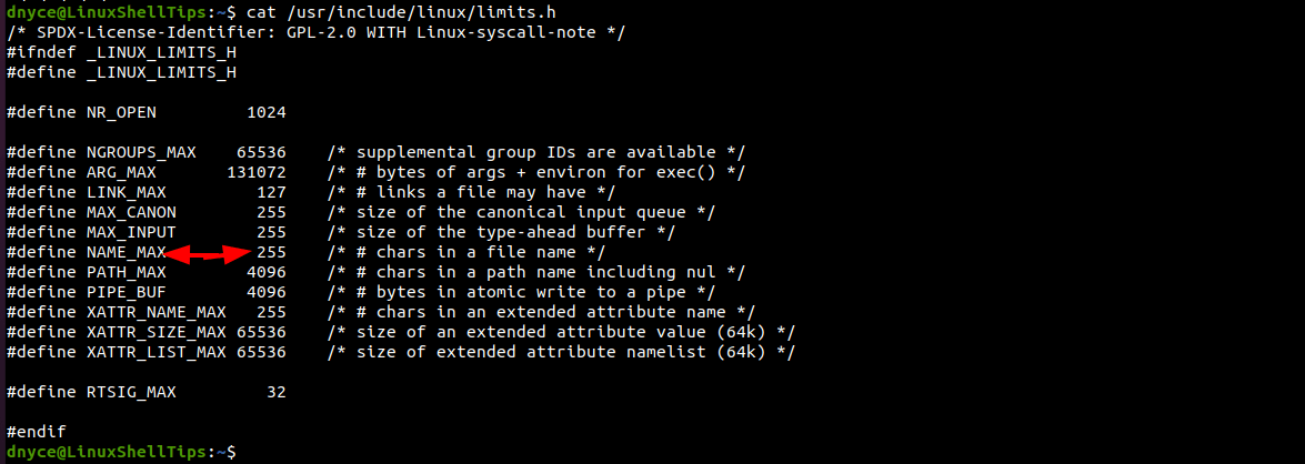 List Linux File Name Limit Length