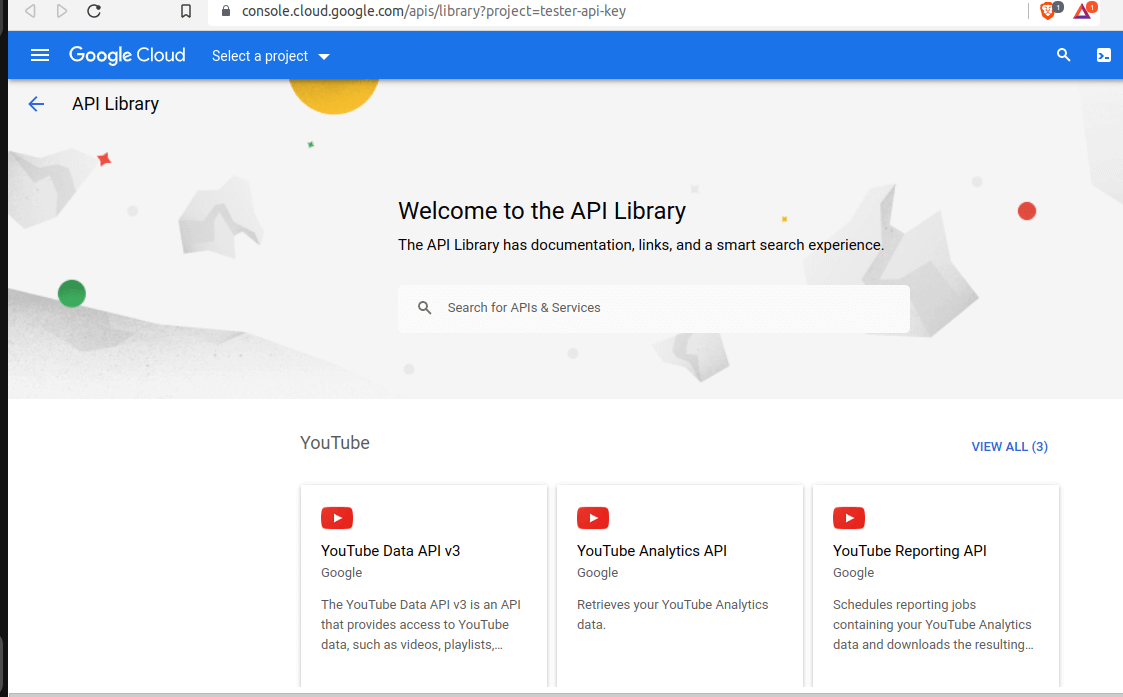 Choose YouTube Data API