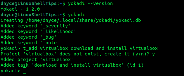 Create Task in Yokadi