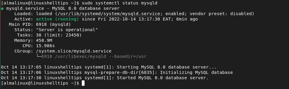 Check MySQL Status in AlmaLinux