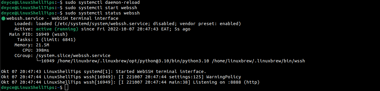 Check WebSSH in Linux