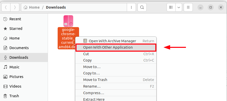 Choose Open with Other Application