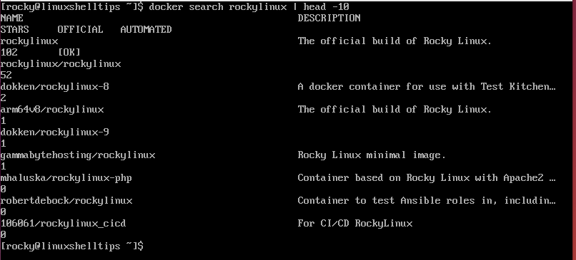 Search Rocky Linux Docker Image