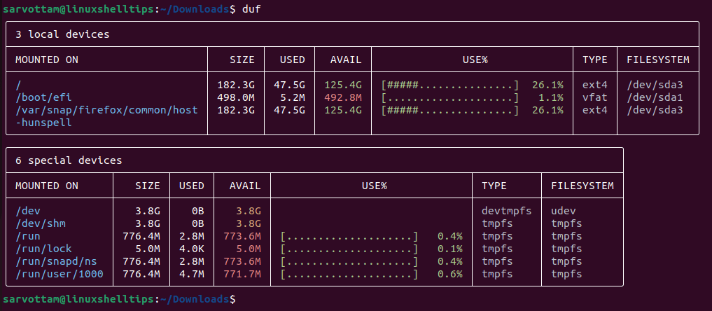 Duf - Linux Disk Usage Analyzer